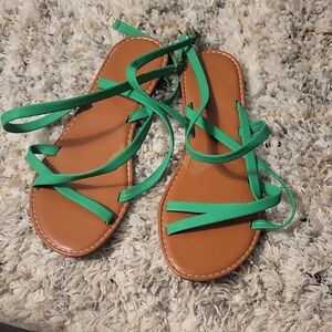 Green Strappy Lace-Up Women's Sandals